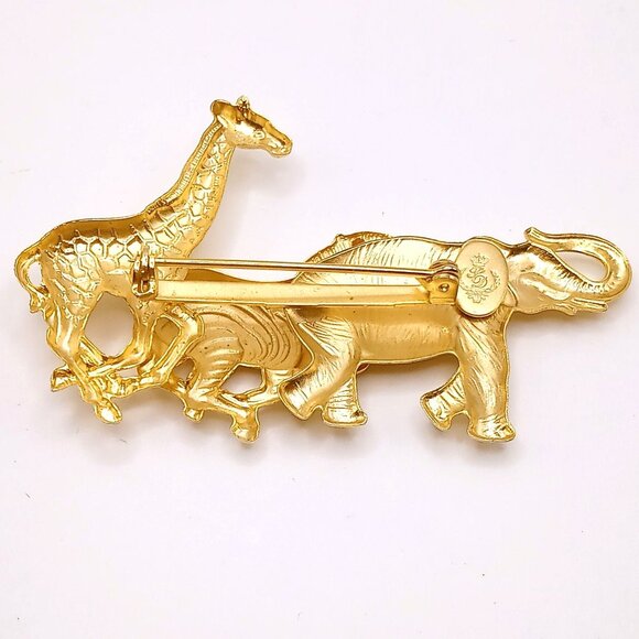 Premier Designs Brooch Safari Animals Elephant Zebra Giraffe Gold Tone VTG Pin - Picture 5 of 10